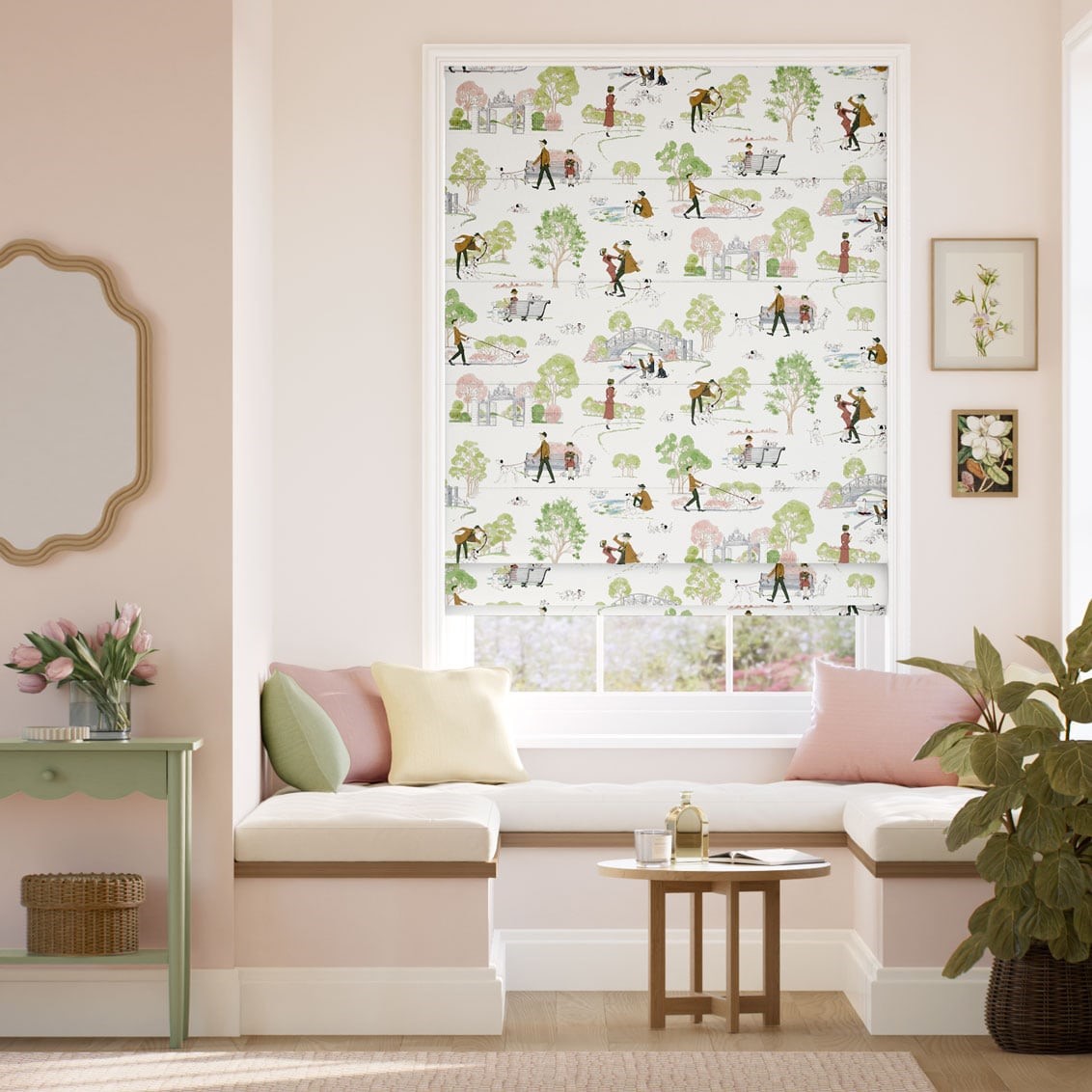 101 Dalmatians Soft Green & Rose Roman Blind