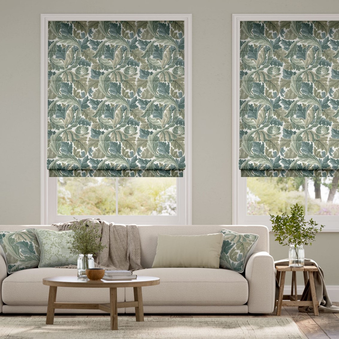 William Morris Acanthus Celadon Roman Blind