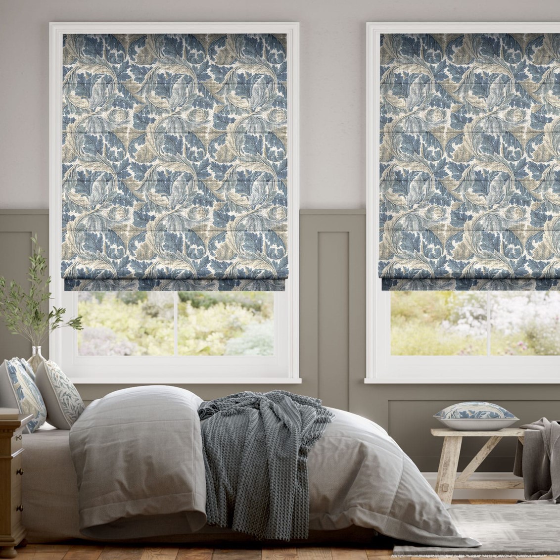 William Morris Acanthus Vintage Blue Roman Blind