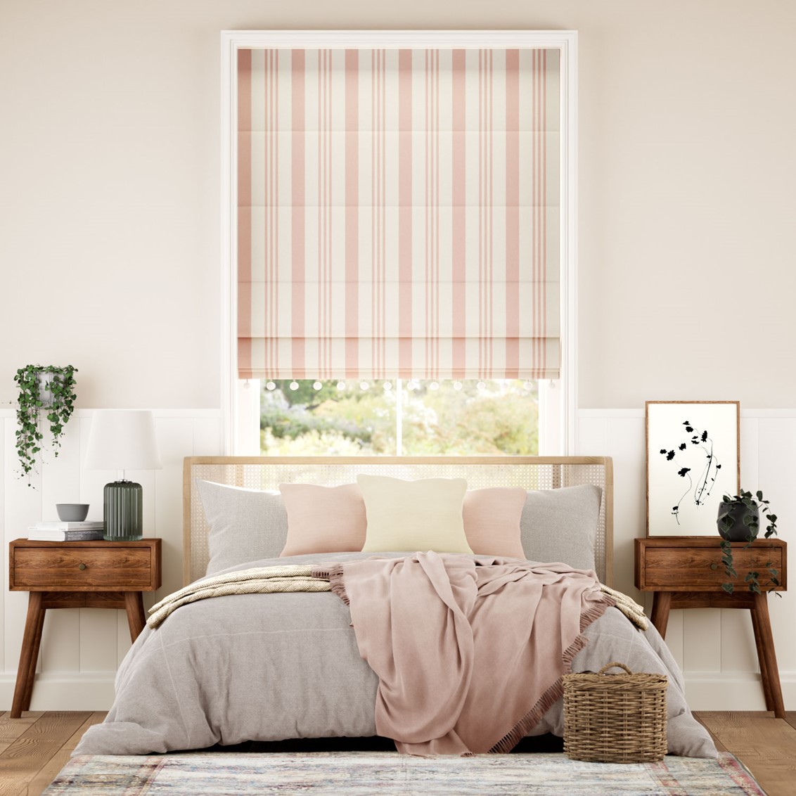 Albany Rose & Chalk Trimmed Roman Blind