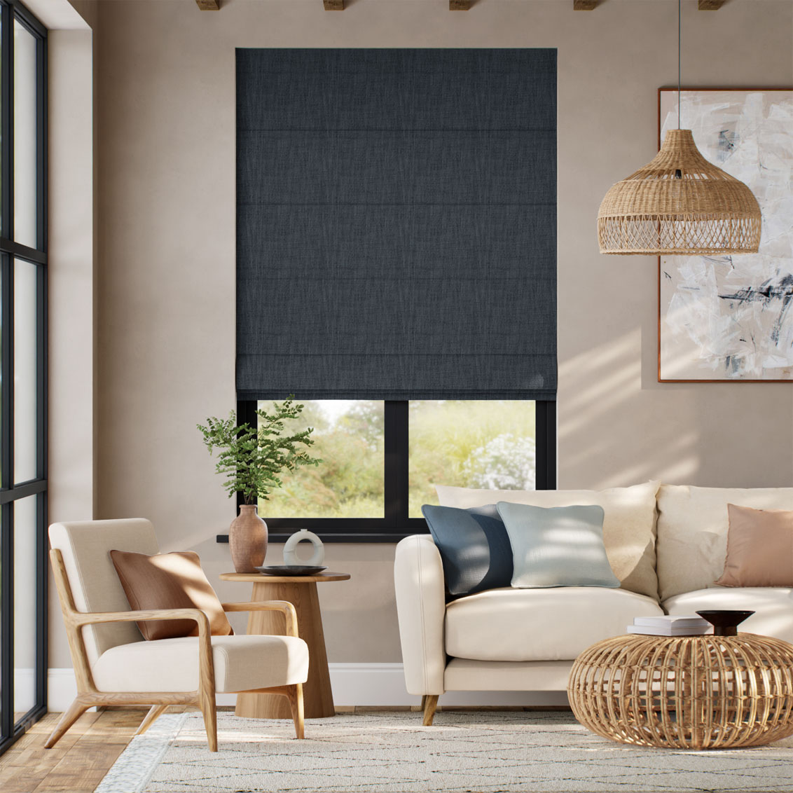 Alma Linen Navy Roman Blind