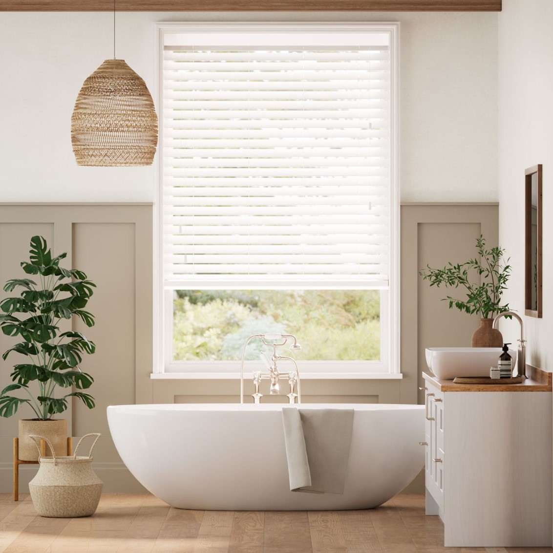 Alto White Faux Wood Blind - 50mm Slat