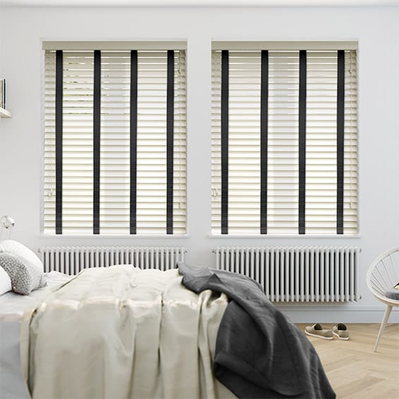 Antique White & Ebony Wooden Blind with Tapes - 50mm Slat