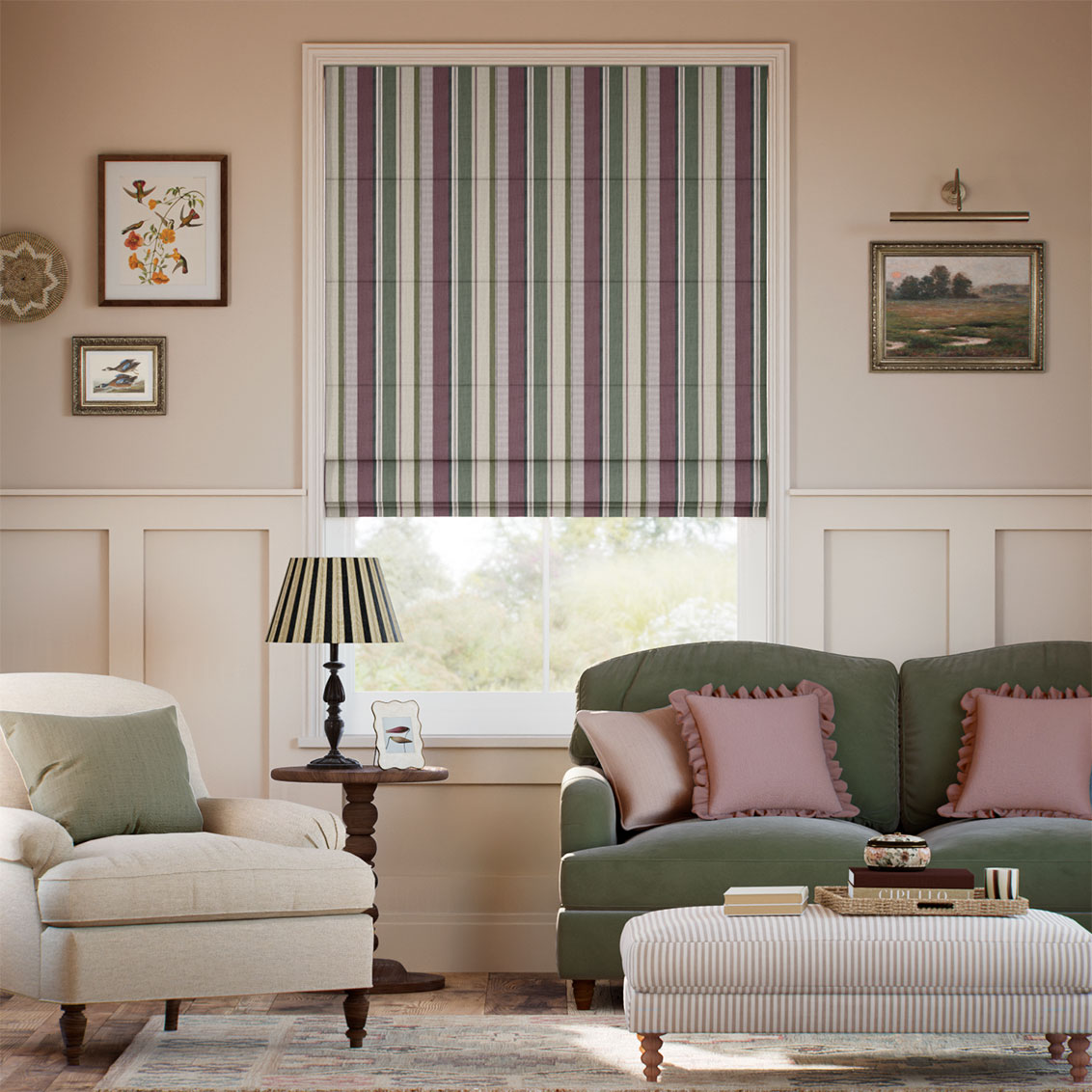 Archive Stripe Heather Roman Blind