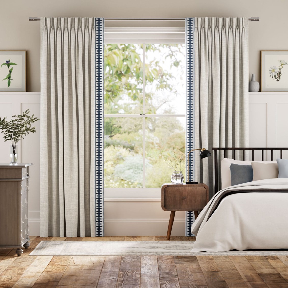 Arlo Oatmeal & Ascott Indigo Curtains