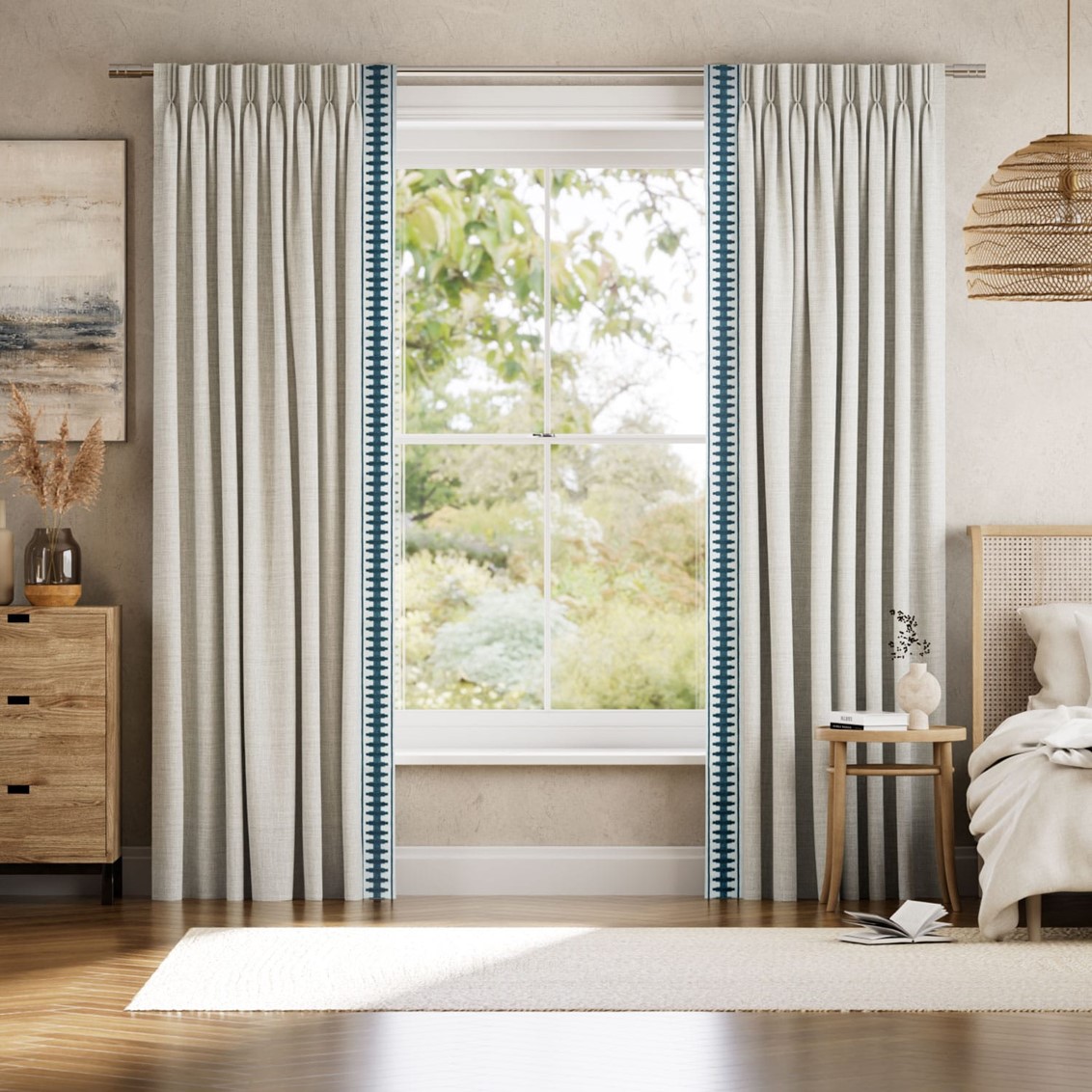 Arlo Oatmeal & Ascott Teal Curtains