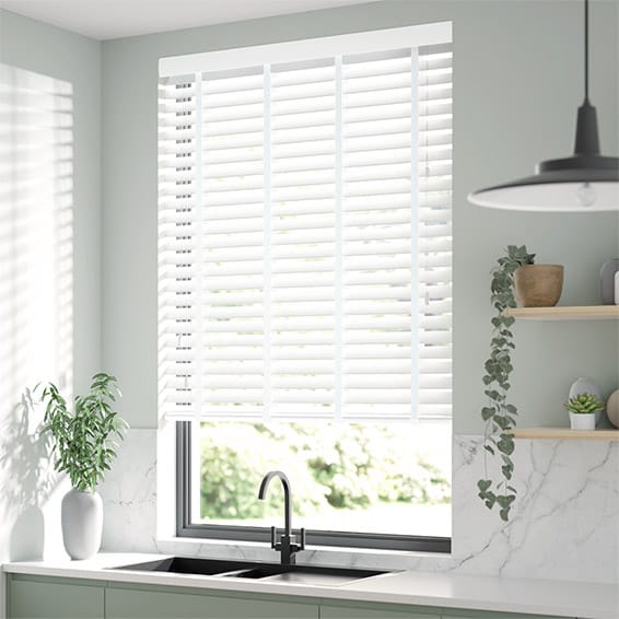 Atlanta Bright White & Igloo Faux Wood Blind - 50mm Slat