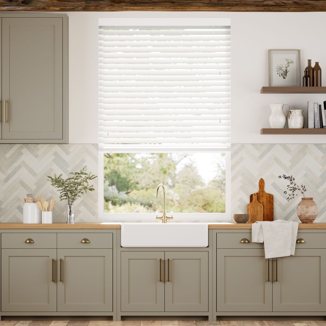 Atlanta Icy White Faux Wood Blind - 50mm Slat