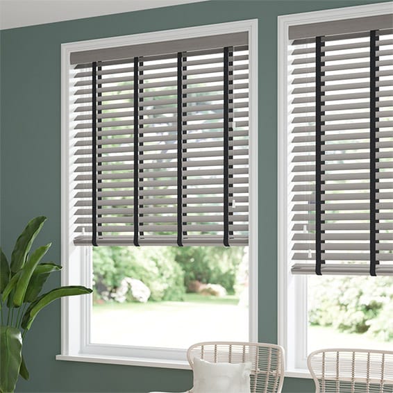 Atlanta Warm Grey & Midnight Faux Wood Blind 50mm Slat