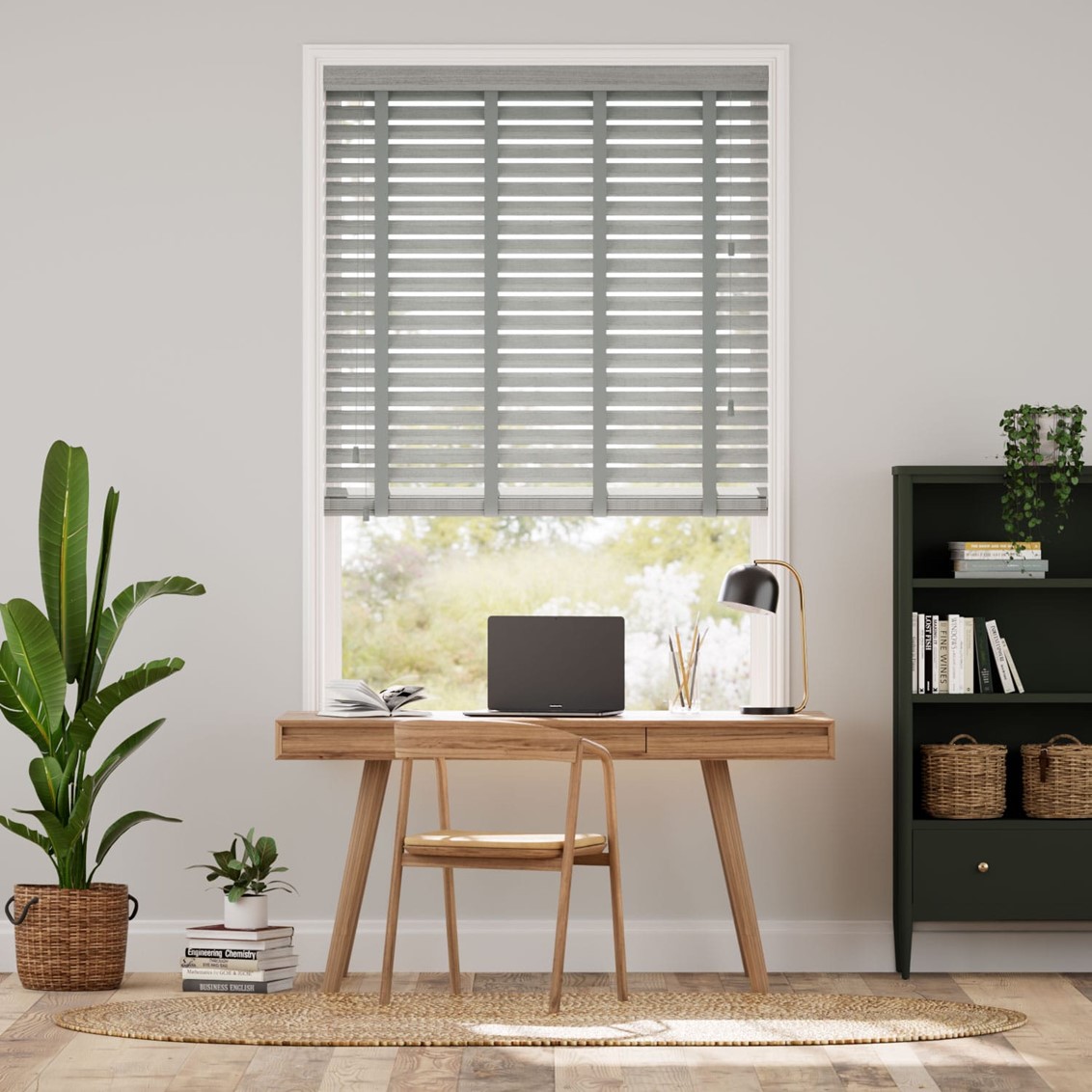 Atlanta Warm Grey & Tin Faux Wood Blind - 50mm Slat