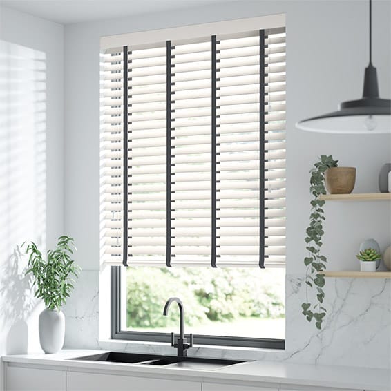 Atlanta Winter White & Midnight Faux Wood Blind 50mm Slat