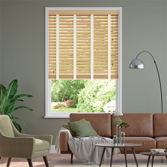 Autumn Oak and Soft Cotton Wooden Blind - 50mm Slat