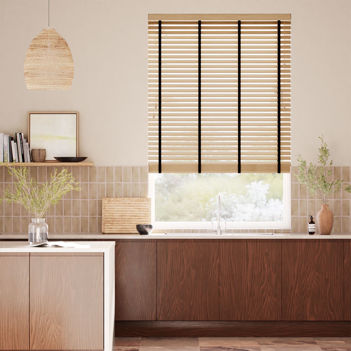 Autumn Oak and Noir Wooden Blind - 50mm Slat