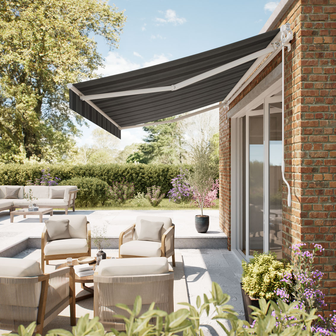 Bali Stripe Graphite Open Cassette Awning