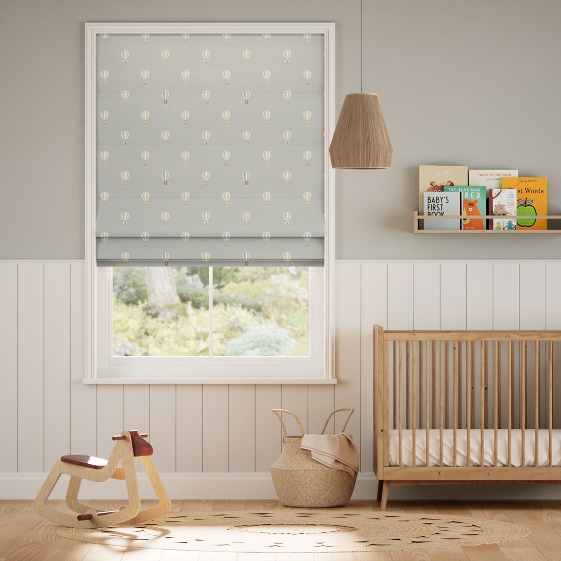 Bears & Balloons Mint Grey Roman Blind