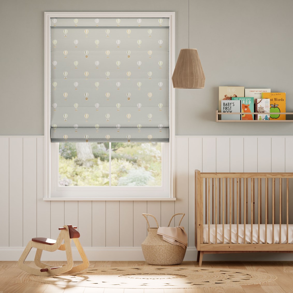 Bears & Balloons Mint Grey Roman Blind