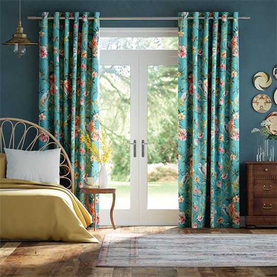 Bella Heron Turquoise Curtains