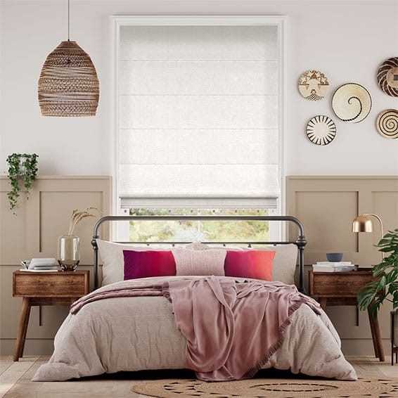 Bijou Linen Alabaster & Blush Trimmed Roman Blind