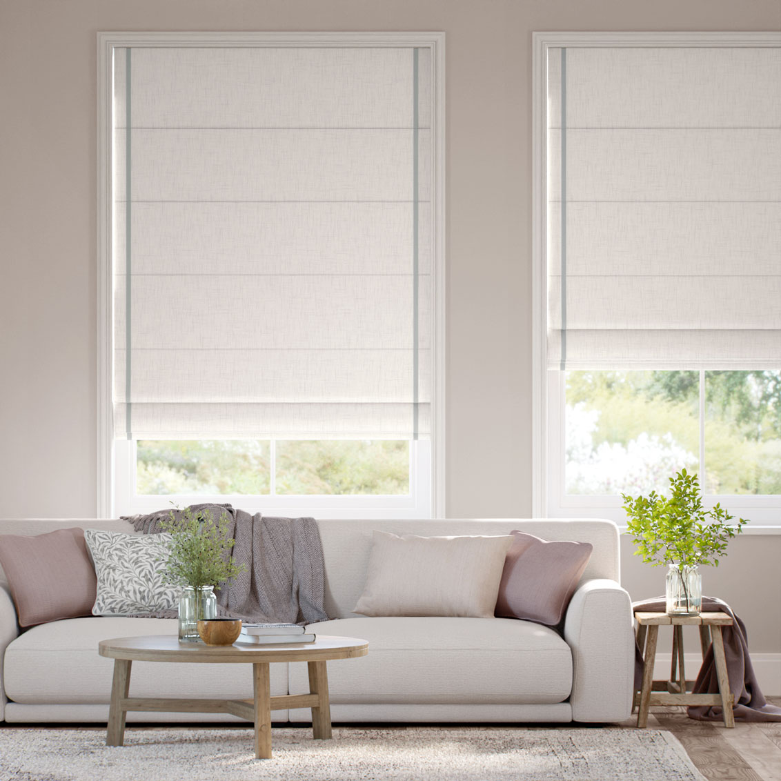 Bijou Linen Alabaster & Dove Grey Inset Border Roman Blind