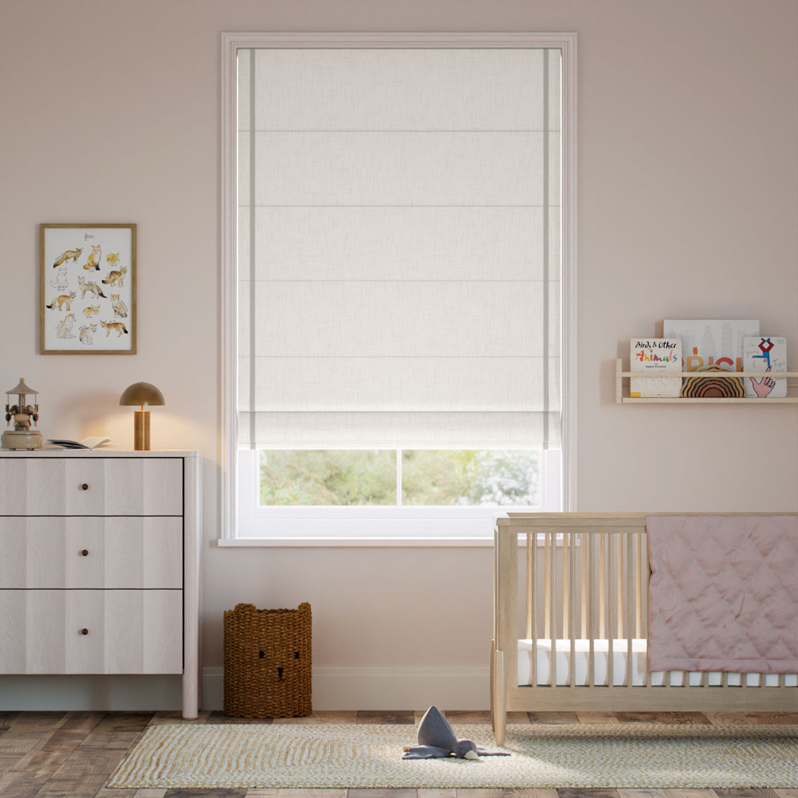 Bijou Linen Alabaster & Grey Wash Inset Border Roman Blind