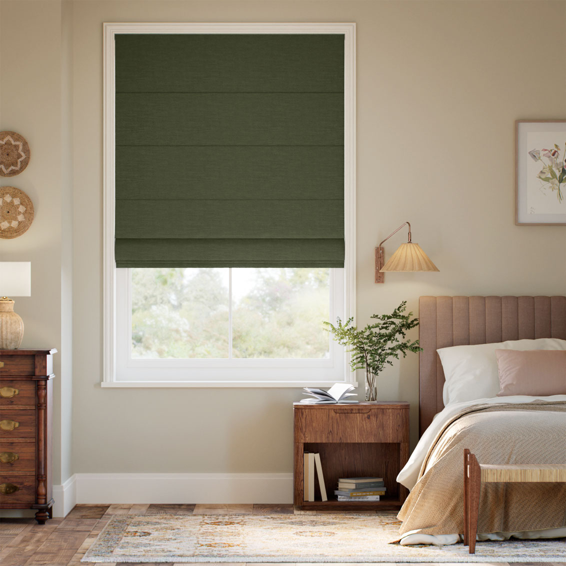 Bijou Linen Forest Green Roman Blind