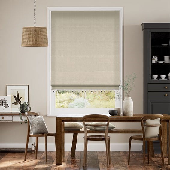 Bijou Linen Latte & Pebble Trimmed Roman Blind