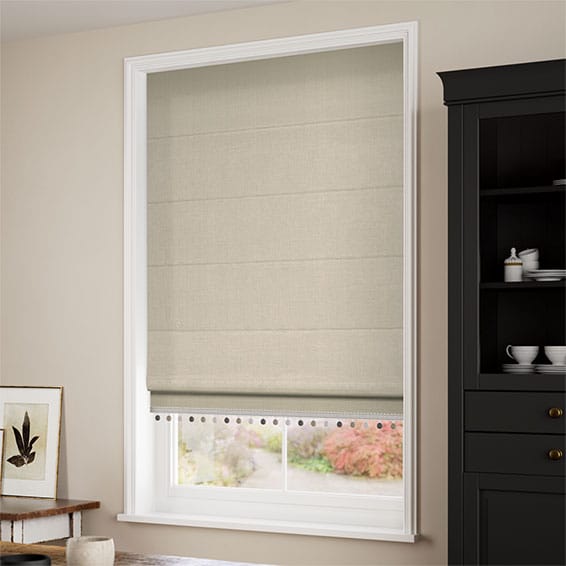 Bijou Linen Latte & Pebble Trimmed Roman Blind