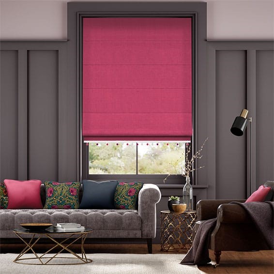 Bijou Linen Magenta & Berry Trimmed Roman Blind