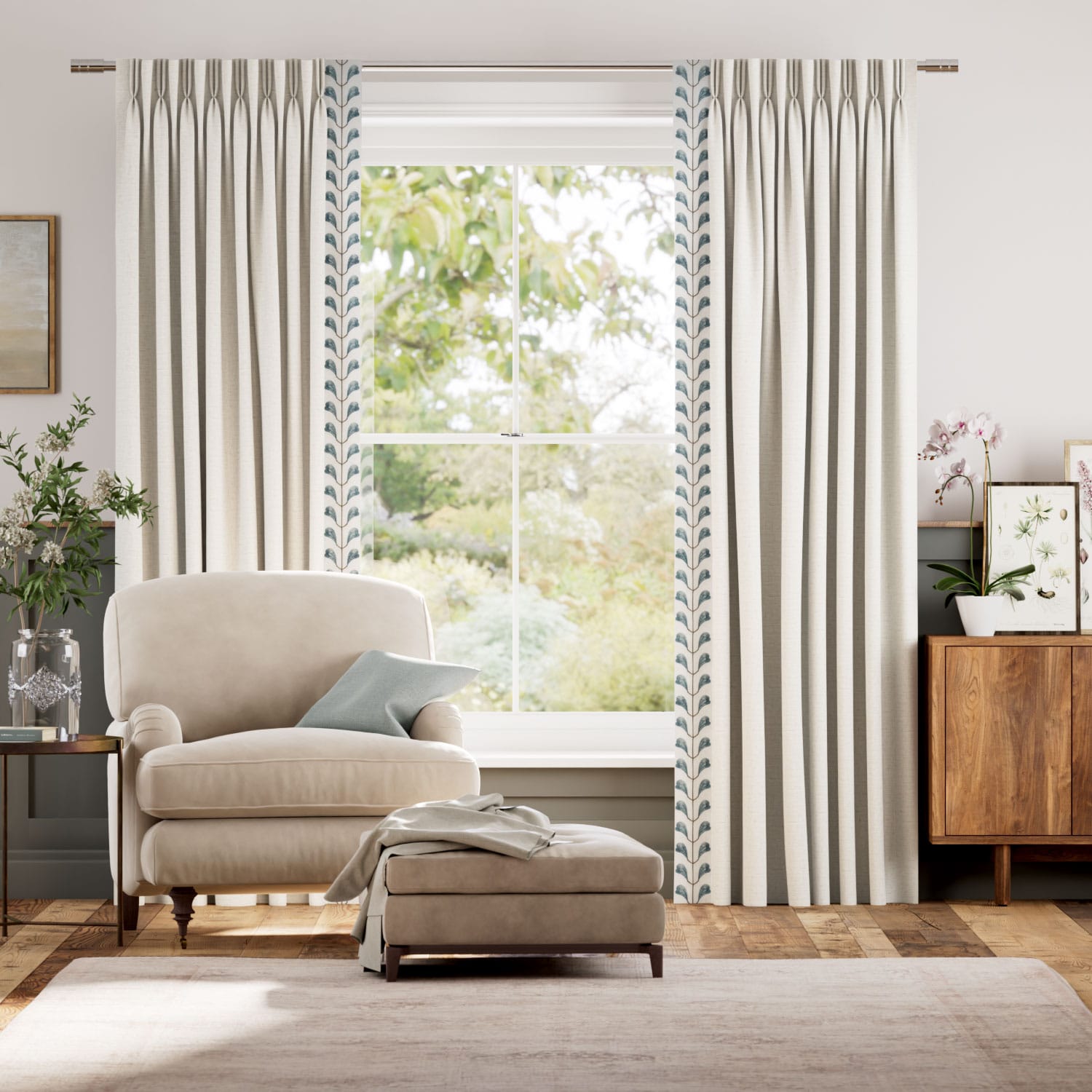 Bijou Linen Oatmeal & Chatsworth Cornflower Curtains