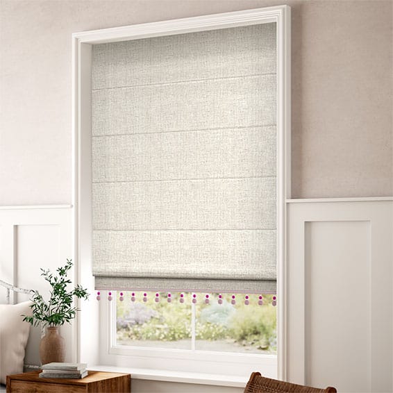 Bijou Linen Oatmeal & Fuchsia Trimmed Roman Blind