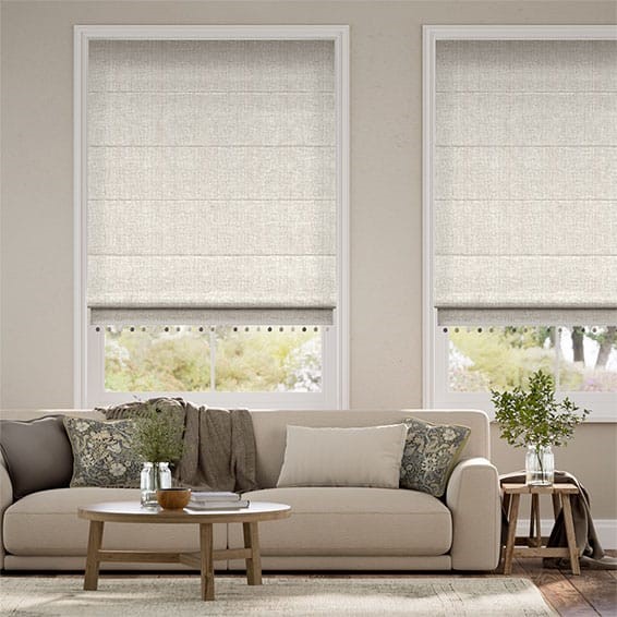 Bijou Linen Oatmeal & Pebble Trimmed Roman Blind