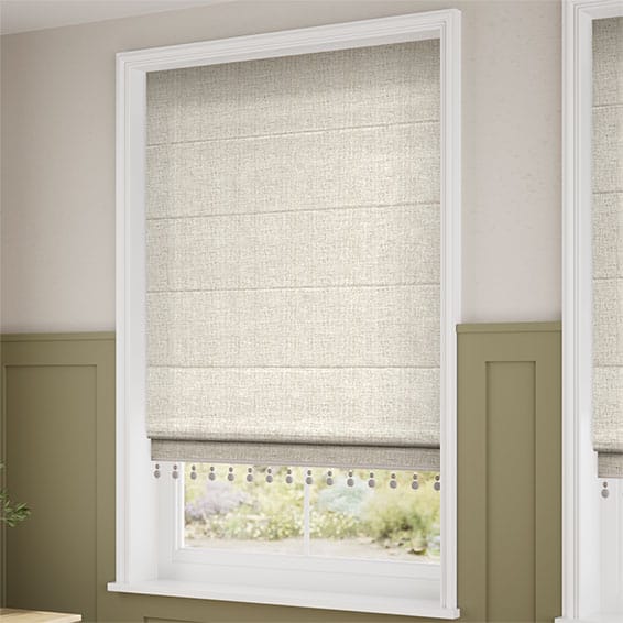 Bijou Linen Oatmeal & Truffle Trimmed Roman Blind