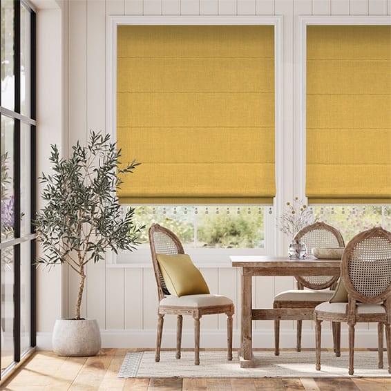 Bijou Linen Sunflower & Saffron Trimmed Roman Blind