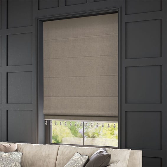 Bijou Linen Taupe & Truffle Trimmed Roman Blind