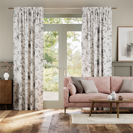 Bird Toile Charcoal Curtains