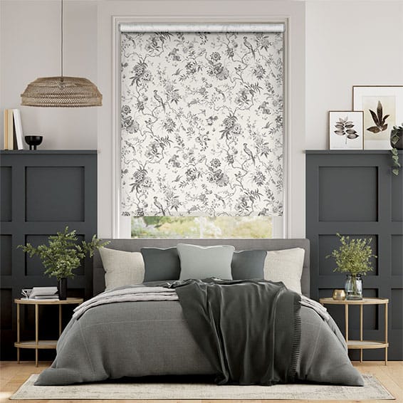 Bird Toile Charcoal Roller Blind
