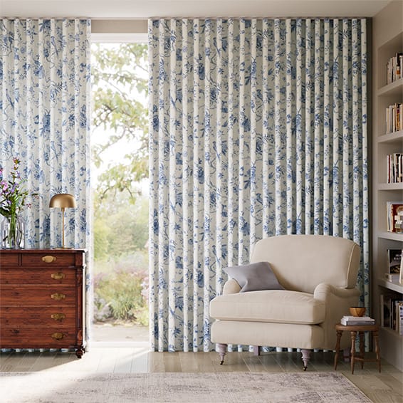 Bird Toile French Blue Curtains