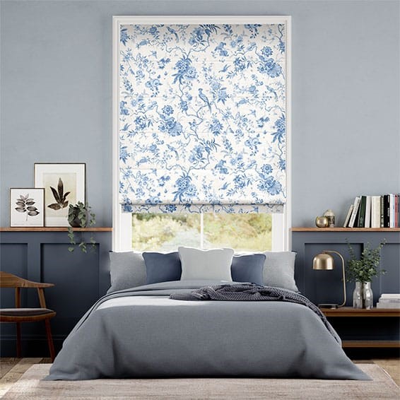 Bird Toile French Blue Roman Blind