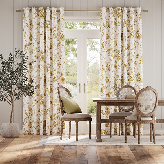 Bird Toile Gold Curtains