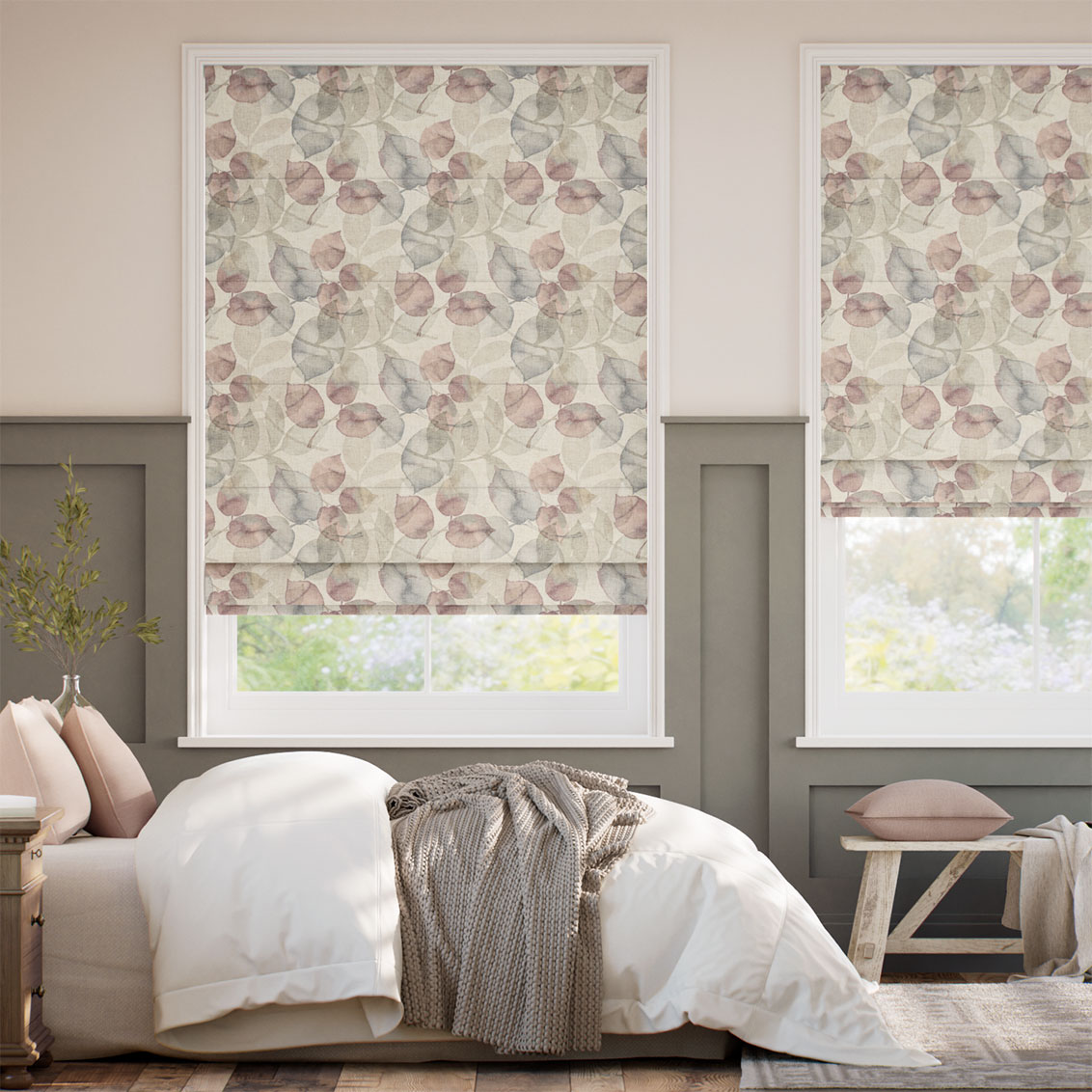 Blakely Linen Vintage Rose Smoke Roman Blind