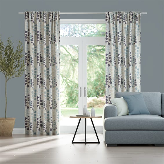 Blooming Meadow Linen Blue Curtains