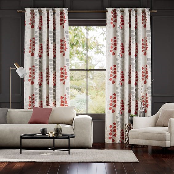 Blooming Meadow Linen Ruby Curtains