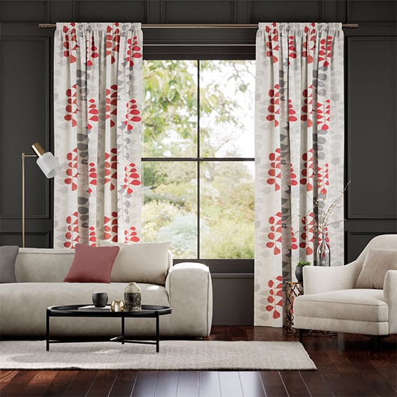 Blooming Meadow Linen Ruby Curtains