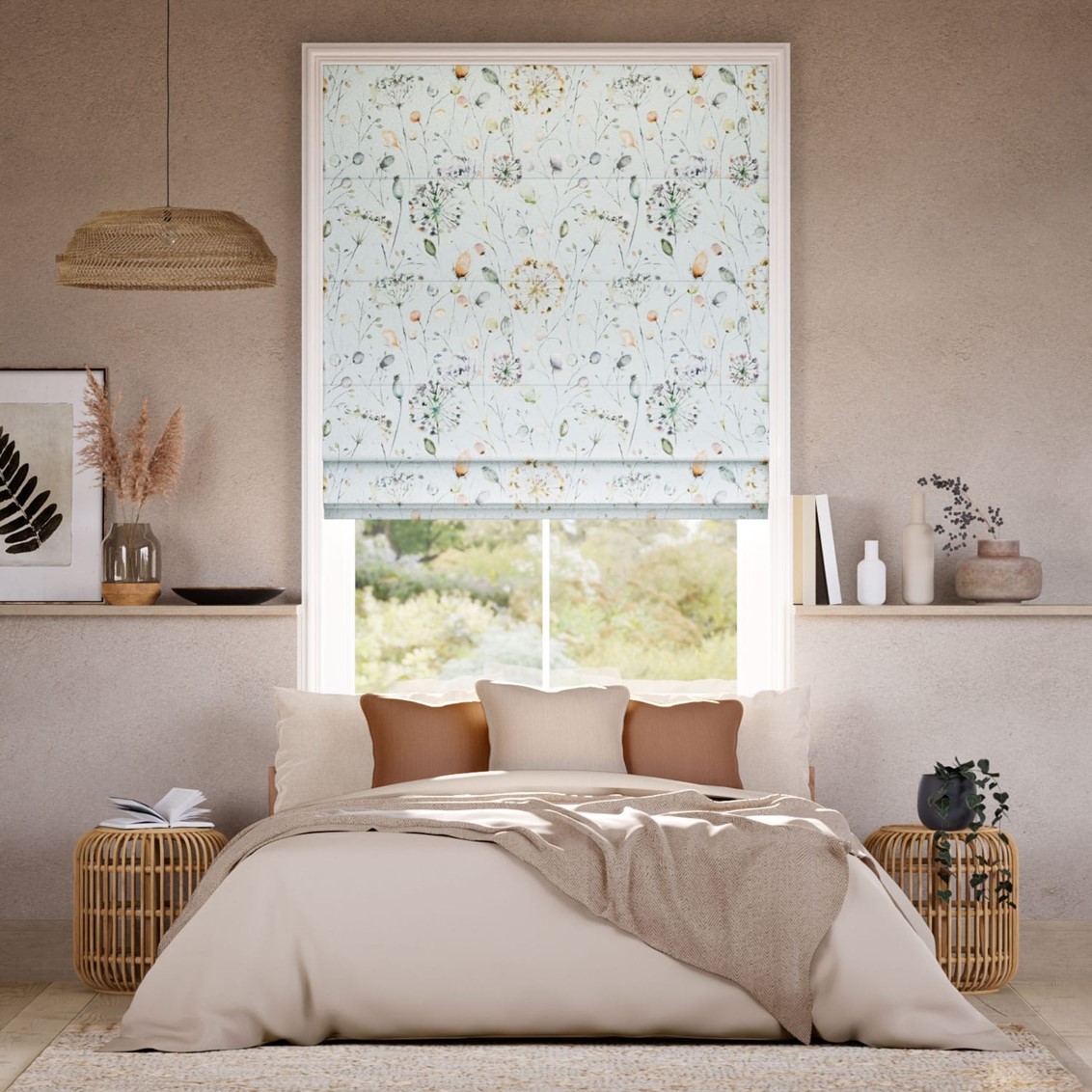 Boronia Coral Cloud Sky Roman Blind