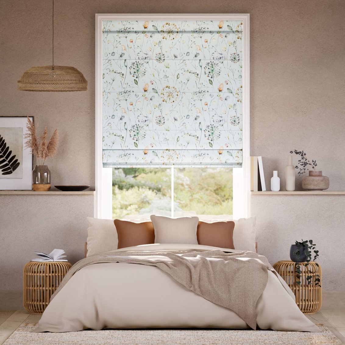 Boronia Coral Cloud Sky Roman Blind