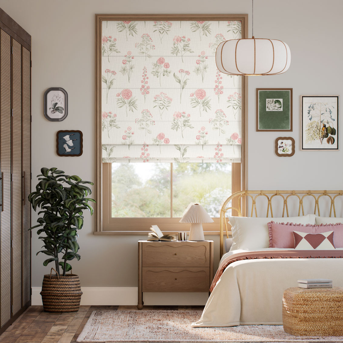 Botanical Etchings Rosewater Roman Blind