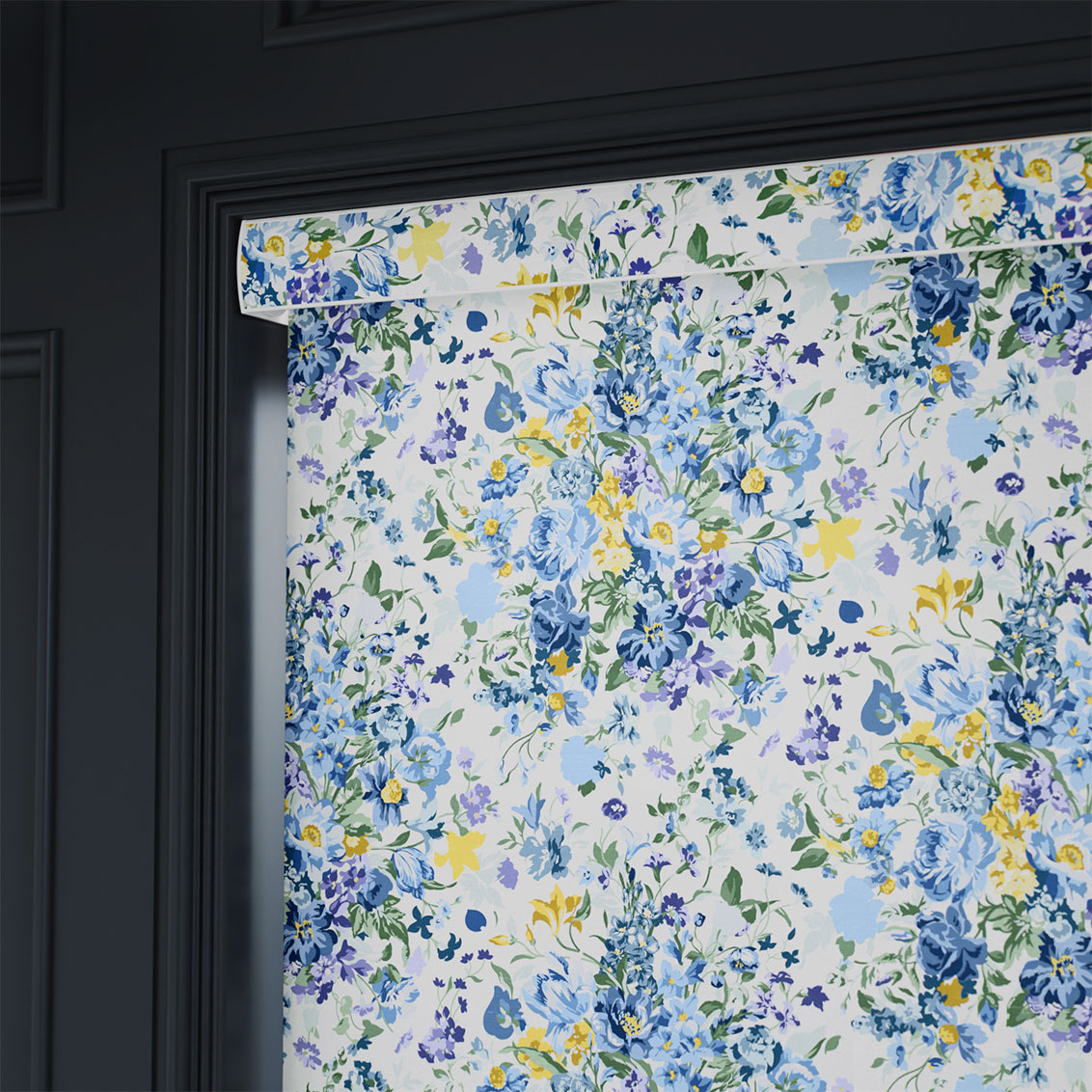 Bouquet Parade Faux Silk Blue Roller Blind