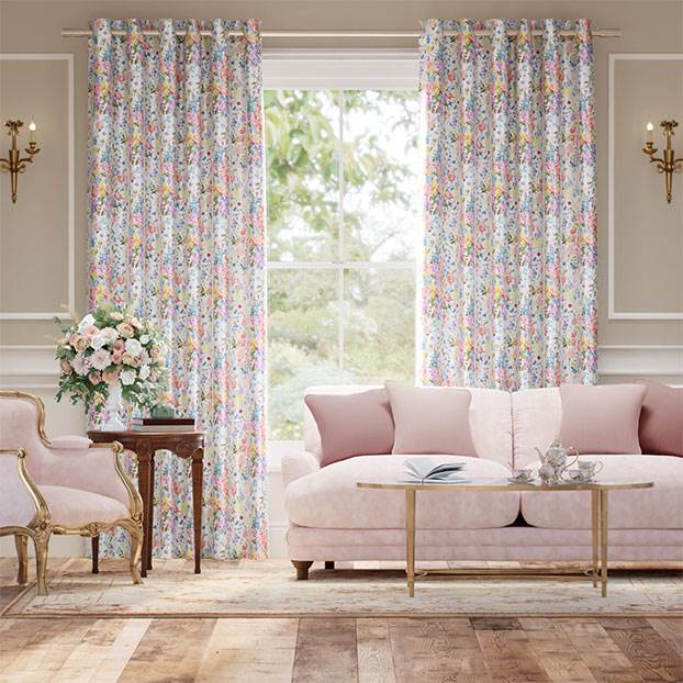 Bouquet Parade Faux Silk Pink Curtains thumbnail image