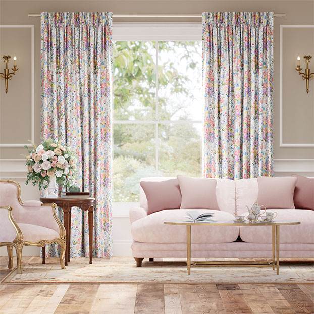 Bouquet Parade Faux Silk Pink Curtains thumbnail image