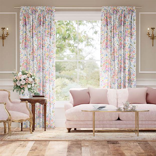 Bouquet Parade Faux Silk Pink Curtains thumbnail image